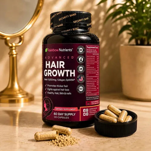 Hair Growth · Biotina 10.000 mcg + Colágeno + OptiMSM®